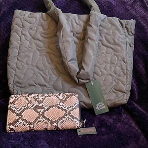 Wild Fable Charcoal Quilted Tote Bag & BI Jorca Zip Around Wallet NWT